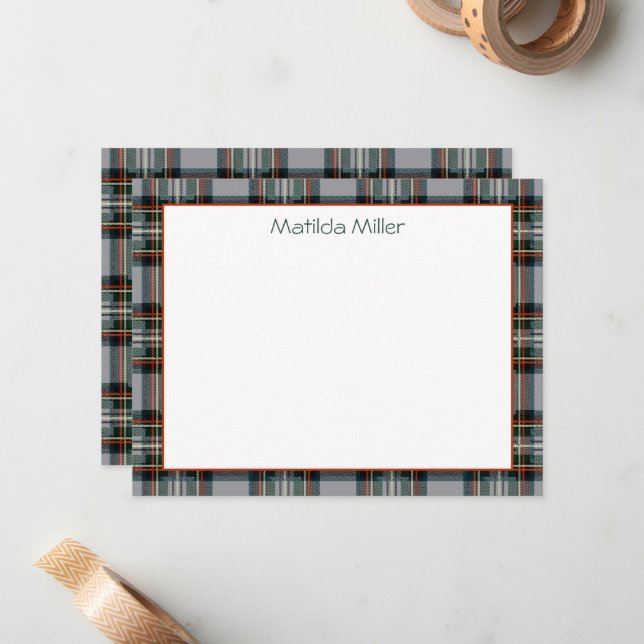 Personalized Tartan Note Card with Plaid Backgroun Mitteilungskarte (Vorderseite/Rückseite Beispiel)