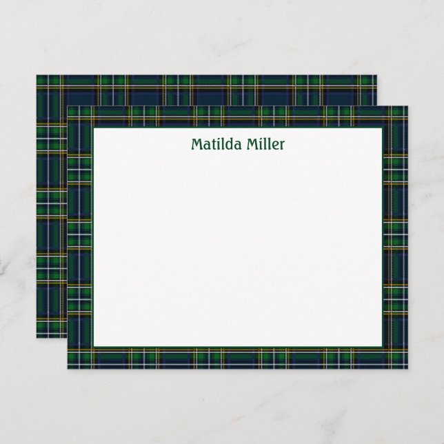 Personalized Tartan Note Card with Plaid Backgroun Mitteilungskarte (Vorne/Hinten)