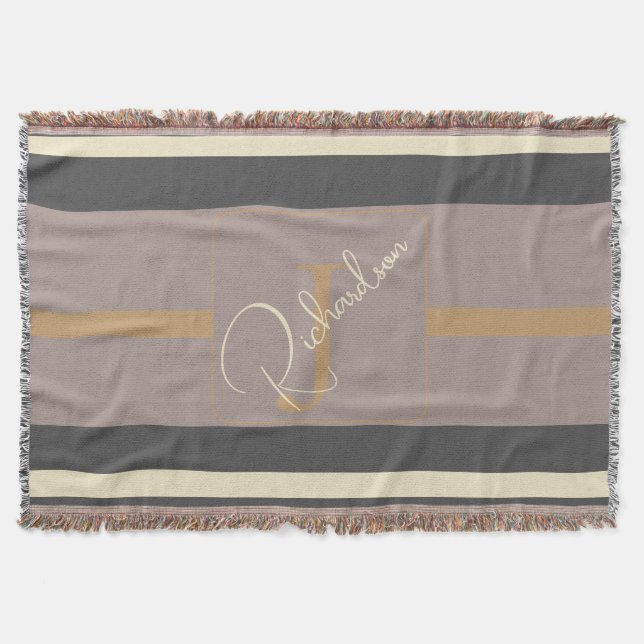 Personalized Taupe Gold Stripe Modern Neutral Chic Decke (Vorderseite)