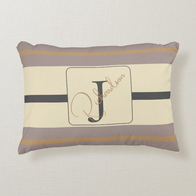 Personalized Taupe Gold Stripe Modern Neutral Chic Dekokissen (Vorderseite)