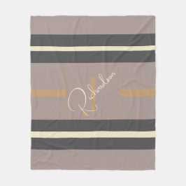 Personalized Taupe Gold Stripe Modern Neutral Chic Fleecedecke