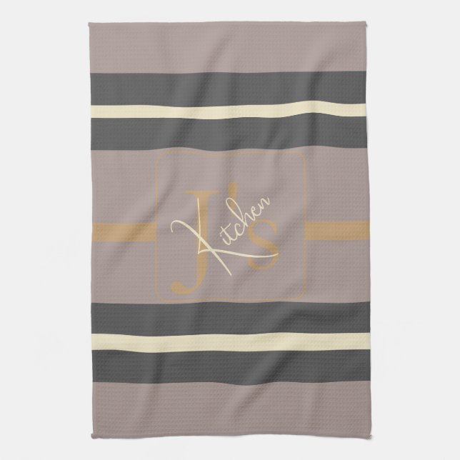 Personalized Taupe Gold Stripe Modern Neutral Chic Geschirrtuch (Vertikal)