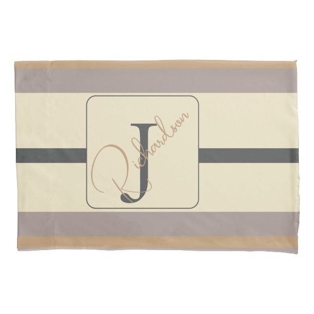 Personalized Taupe Gold Stripe Modern Neutral Chic Kissenbezug (Vorderseite)