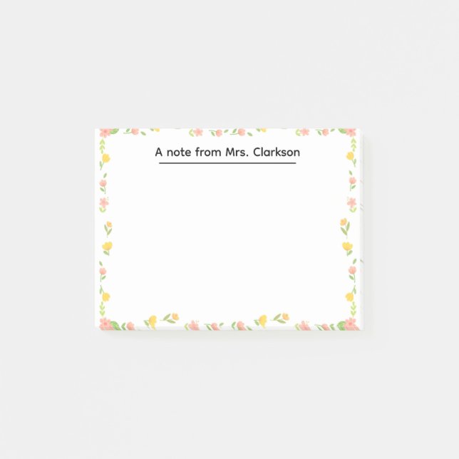 Personalized Teacher Appreciation Floral spring Post-it Klebezettel (Vorderseite)