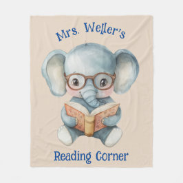Personalized Teacher Watercolor Elephant Reading Fleecedecke