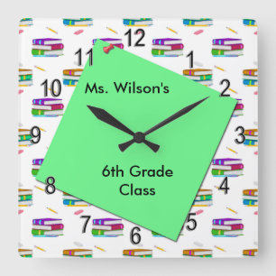 Personalized Teachers Books Green Paper Clock Quadratische Wanduhr