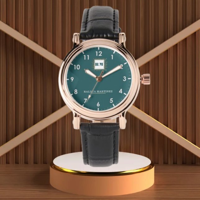 Personalized Teal Minimal custom name green Armbanduhr (Von Creator hochgeladen)