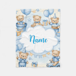 Personalized Teddy Bear Baby Blanket with Name Fleecedecke