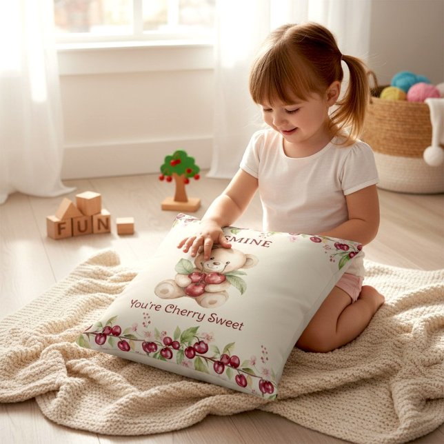 Personalized Teddy Bear Cherry Floral Pillow Kissen (Von Creator hochgeladen)