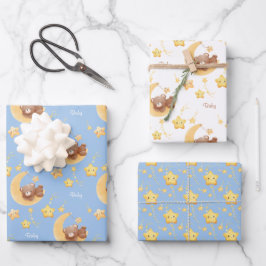 Personalized Teddy Bear Moon Baby Shower Geschenkpapier Set