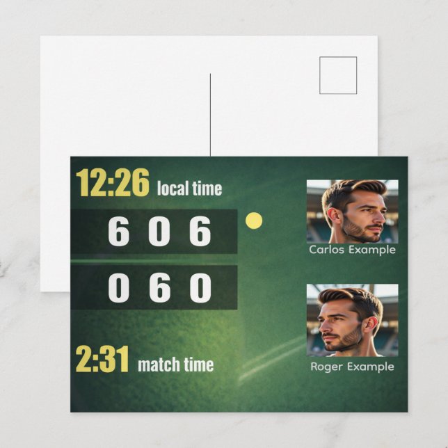 Personalized Tennis Scoreboard – Custom Match Postkarte (Vorne/Hinten)