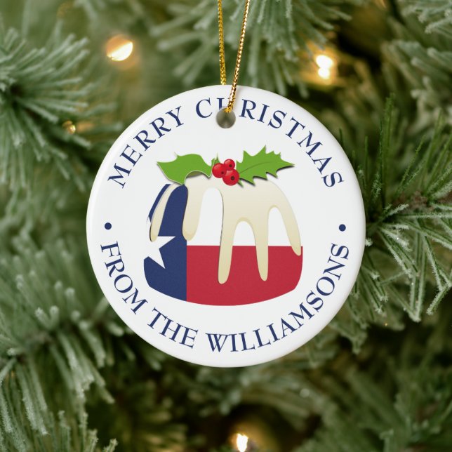 Personalized TEXAS FLAG CHRISTMAS PUDDING Gift Keramik Ornament (Baum)