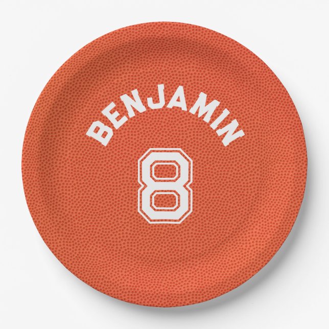 Personalized textured Basketball Kids Party Pappteller (Vorderseite)