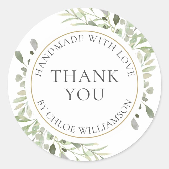 Personalized Thank You Message Greenery Floral Runder Aufkleber (Vorderseite)