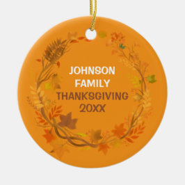 Personalized Thanksgiving Family Autumn Wreath Keramik Ornament