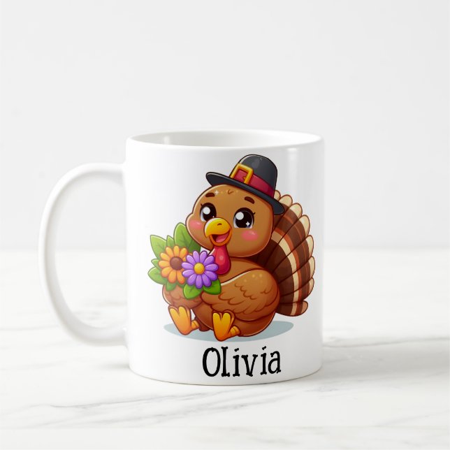 Personalized Thanksgiving Turkey Coffee Cup Kids Kaffeetasse (Links)