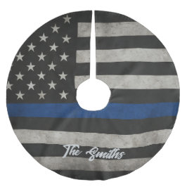 Personalized Thin Blue Line American Flag Polyester Weihnachtsbaumdecke