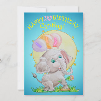 Personalized Three Years Old Girls Birthday Card  Feiertagskarte