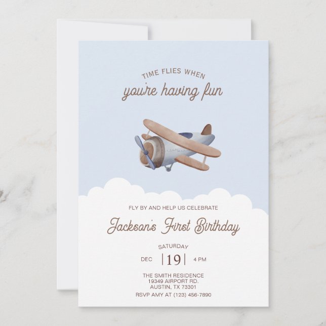 Personalized Time Flies Airplane Birthday party  Einladung (Vorderseite)