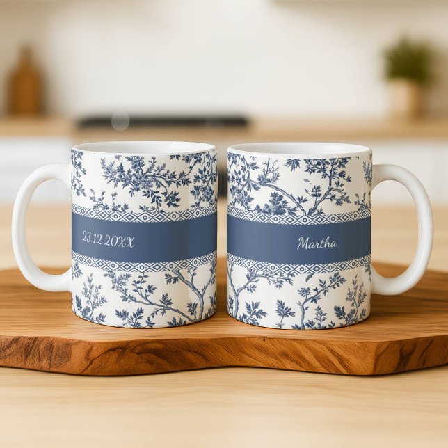Personalized Toile De Jouy Mug Custom Name Date  Kaffeetasse (Von Creator hochgeladen)