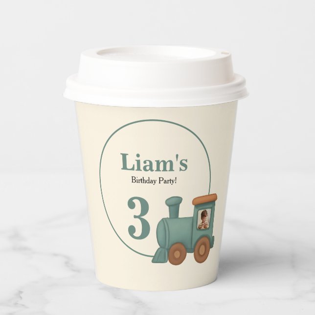 Personalized Train Photo Birthday Party Pappbecher (Vorderseite)
