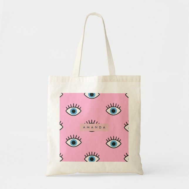 Personalized Trendy Evil Eye Pop Art Pattern Tragetasche (Vorne)