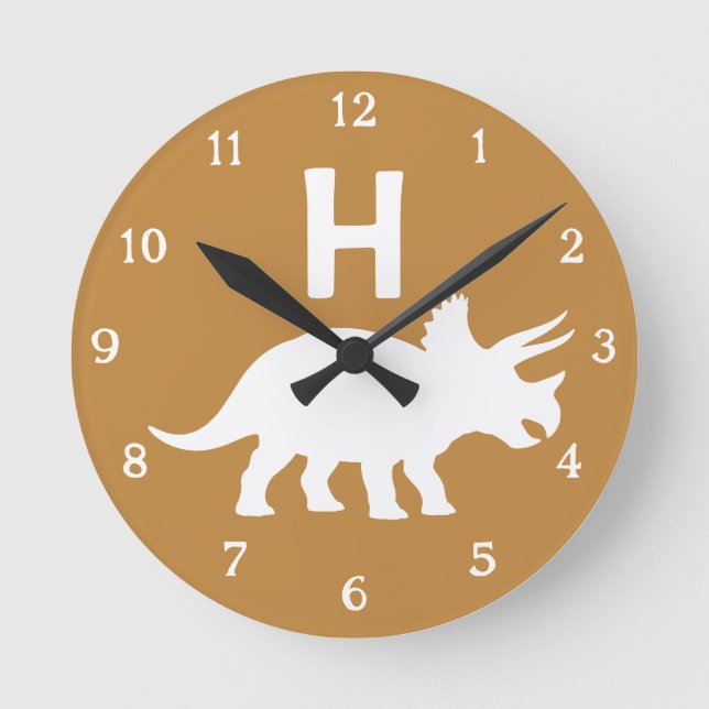Personalized Triceratops Kids Wall Clock Neutral Runde Wanduhr (Vorderseite)
