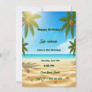 Personalized Tropical Beach Palms Adult Birthday P Einladung