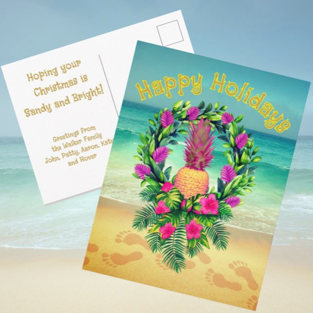 Personalized Tropical Christmas Holiday Pineapple Postkarte (Thrifty holiday postcards can be personalized with your own message!)