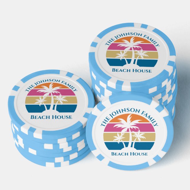 Personalized Tropical Palm Tree Sunset Beach House Pokerchips (Stapel)