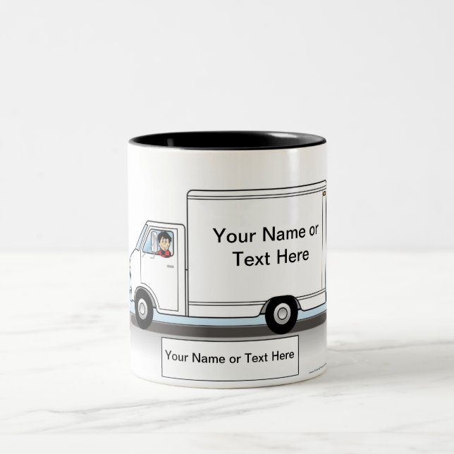 Personalized Truck Driver, Delivery - Male Cartoon Zweifarbige Tasse (Mittel)