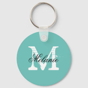 Personalized turquoise blue name monogram keychain schlüsselanhänger