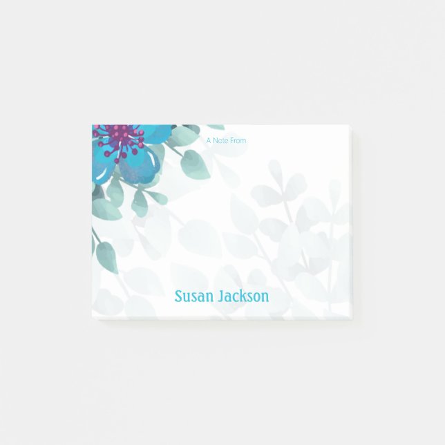 Personalized Turquoise Floral  Post-it Klebezettel (Vorderseite)