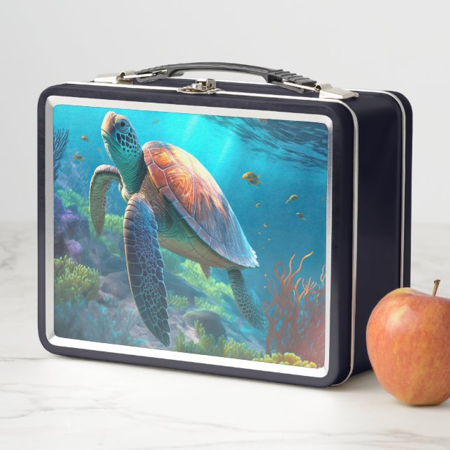 Personalized Turtle Illustration Metal Lunch Box (Beispiel)