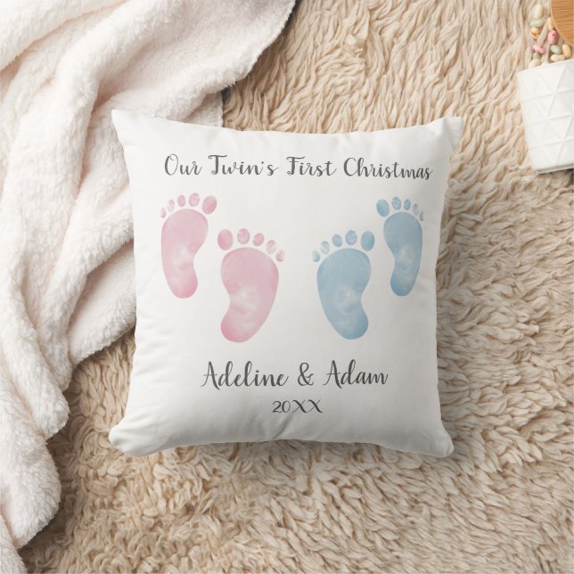Personalized Twin Baby Footprint Pillow Kissen (Decke)