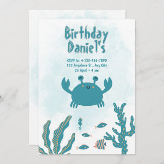 Personalized Under the Sea Crab Birthday Invitatio Einladung
