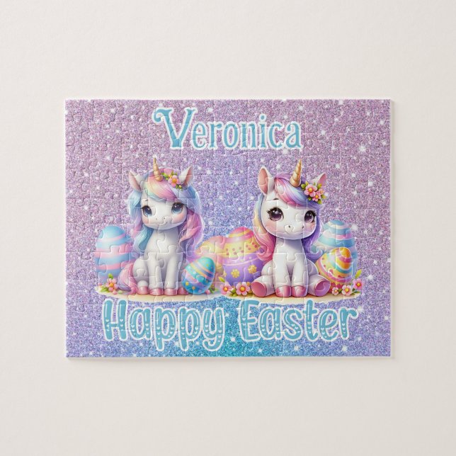 Personalized Unicorn Happy Easter Puzzle (Horizontal)