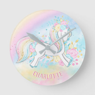 Personalized Unicorn Kids Wall Clock Runde Wanduhr