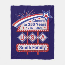 Personalized USA 250–Patriotic Retro Marquee Fleecedecke