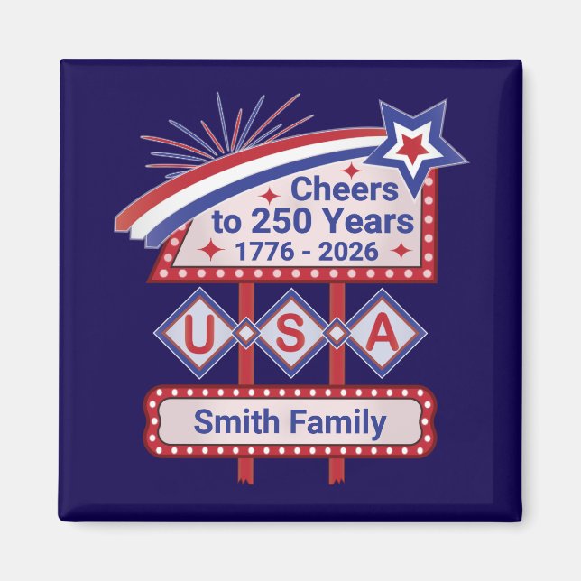 Personalized USA 250–Patriotic Retro Marquee Magnet (Vorne)