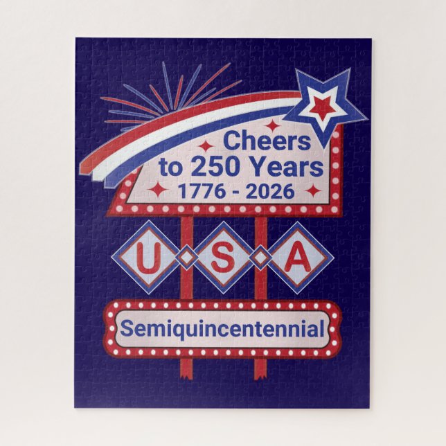 Personalized USA 250–Patriotic Retro Marquee Puzzle (Vertikal)