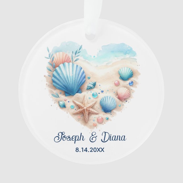 Personalized Valentine Anniversary Seashell Heart Ornament (Vorderseite)