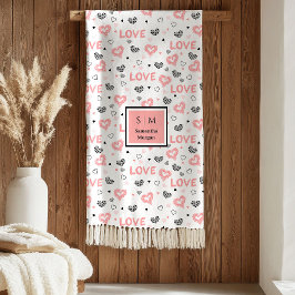 Personalized Valentine Blanket Pink Black Hearts  Fleecedecke