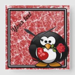 Personalized Valentine Penguin Wall Clock Quadratische Wanduhr