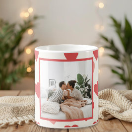 Personalized Valentine Photo Mug with Red Hearts Kaffeetasse