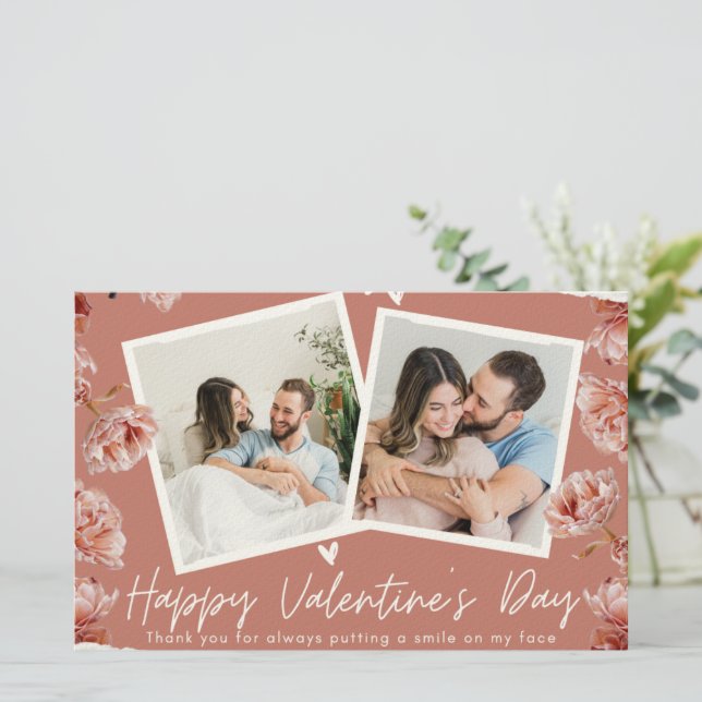 Personalized Valentine’s Day Photo Card | Romantic Briefpapier (Stehend Vorderseite)