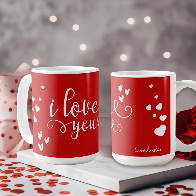 Personalized Valentine’s Day Red Heart I Love You  Kaffeetasse (Von Creator hochgeladen)