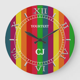 Personalized Vertical Rainbow Stripes Dial on a Große Wanduhr