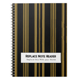 Personalized Vertical Stripe Black Gold Notizblock