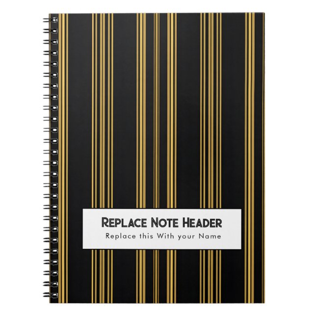 Personalized Vertical Stripe Black Gold Notizblock (Vorderseite)